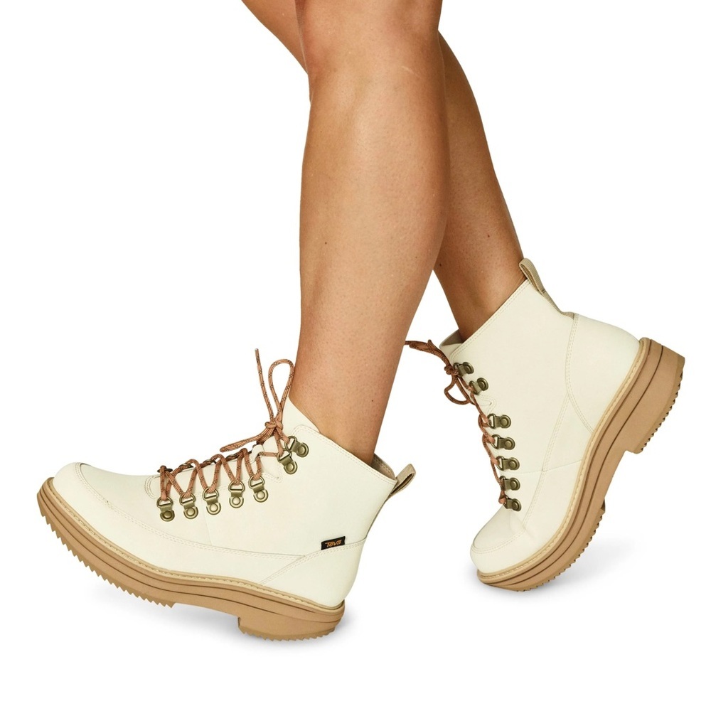 Teva Boots Midform Lace Up Leather Winter Fall Hiking White Swan W's 10 NWB - Picture 4 of 16